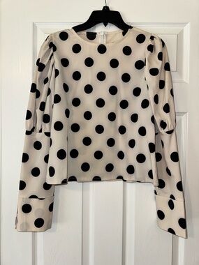 SHEIN Polka Dot Long-Sleeve Blouse - Black on Cream